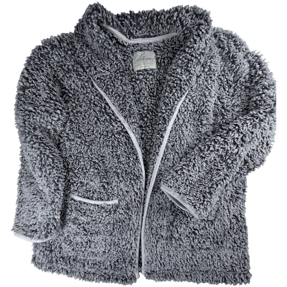 Cuddl Duds Womens Gray Sherpa Fleece Open Front Cardigan Jacket Shawl Collar L
